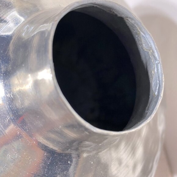 Handmade Dimpled Silver Tone Thin Metal Table Vase Decor Accent - Picture 8 of 12